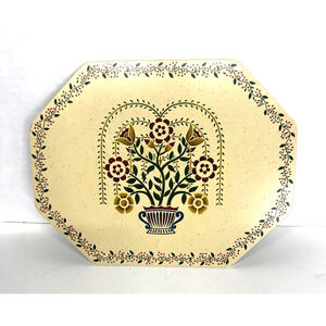 VTG. Daher Metal Trivet Hot Pad Wall Hanging 1950's Colonial Style Floral Print